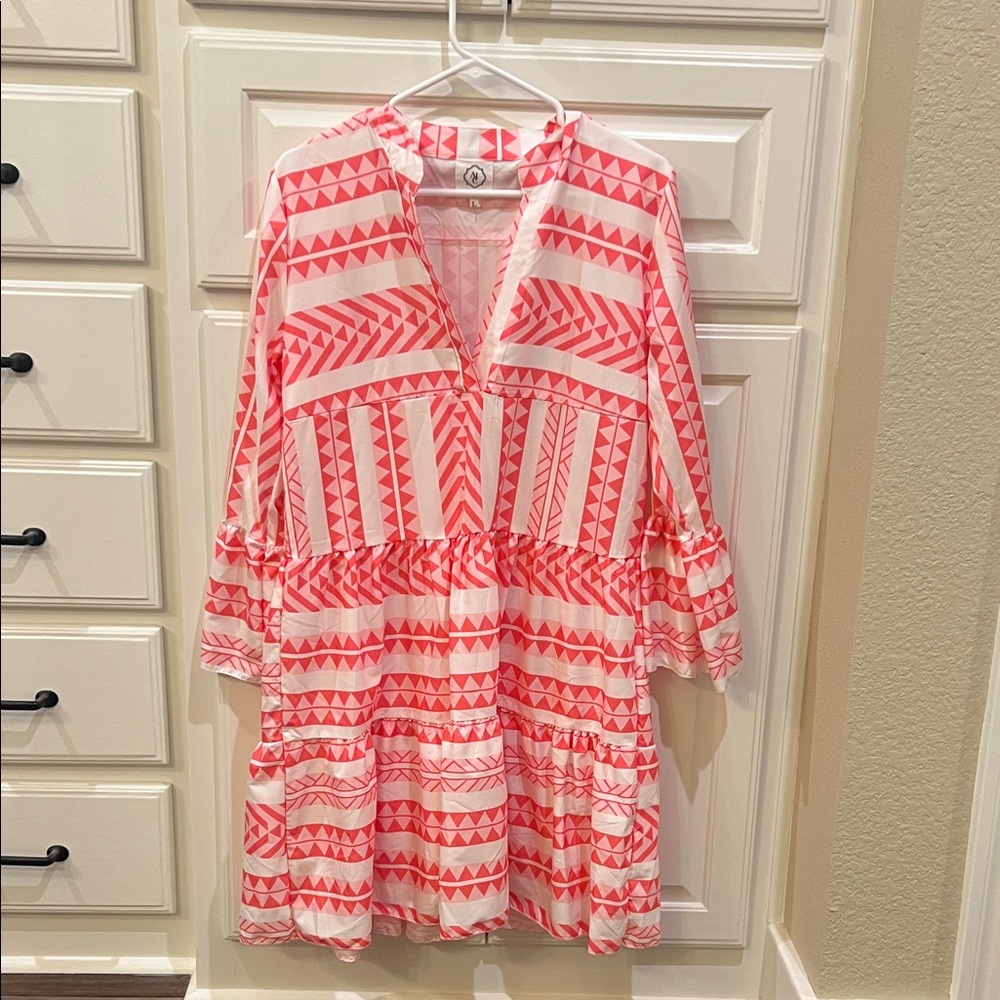 Geometric Coral Midi Dress